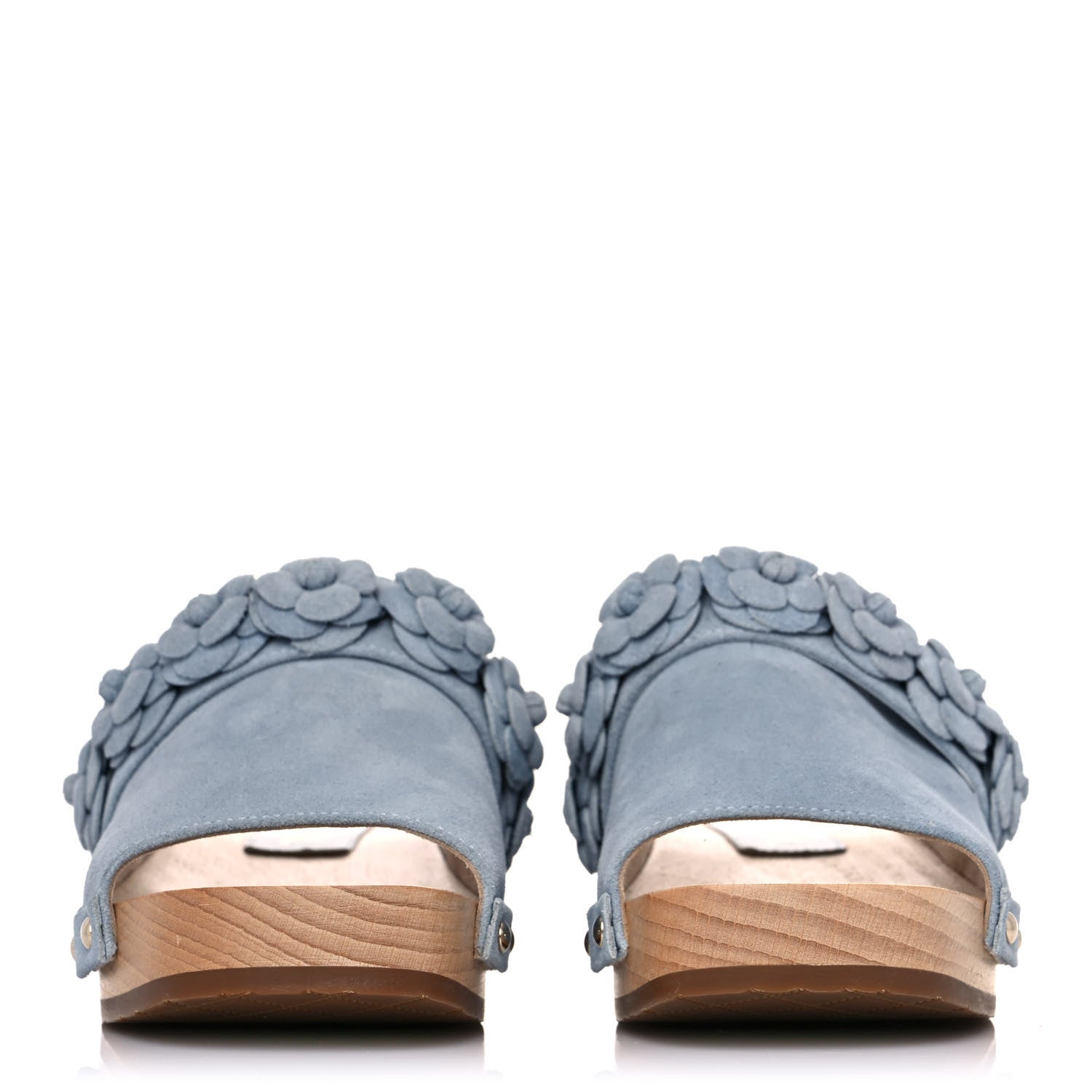 Chanel Suede Calfskin Camellia Mules 36 Light Blue 2 of 8