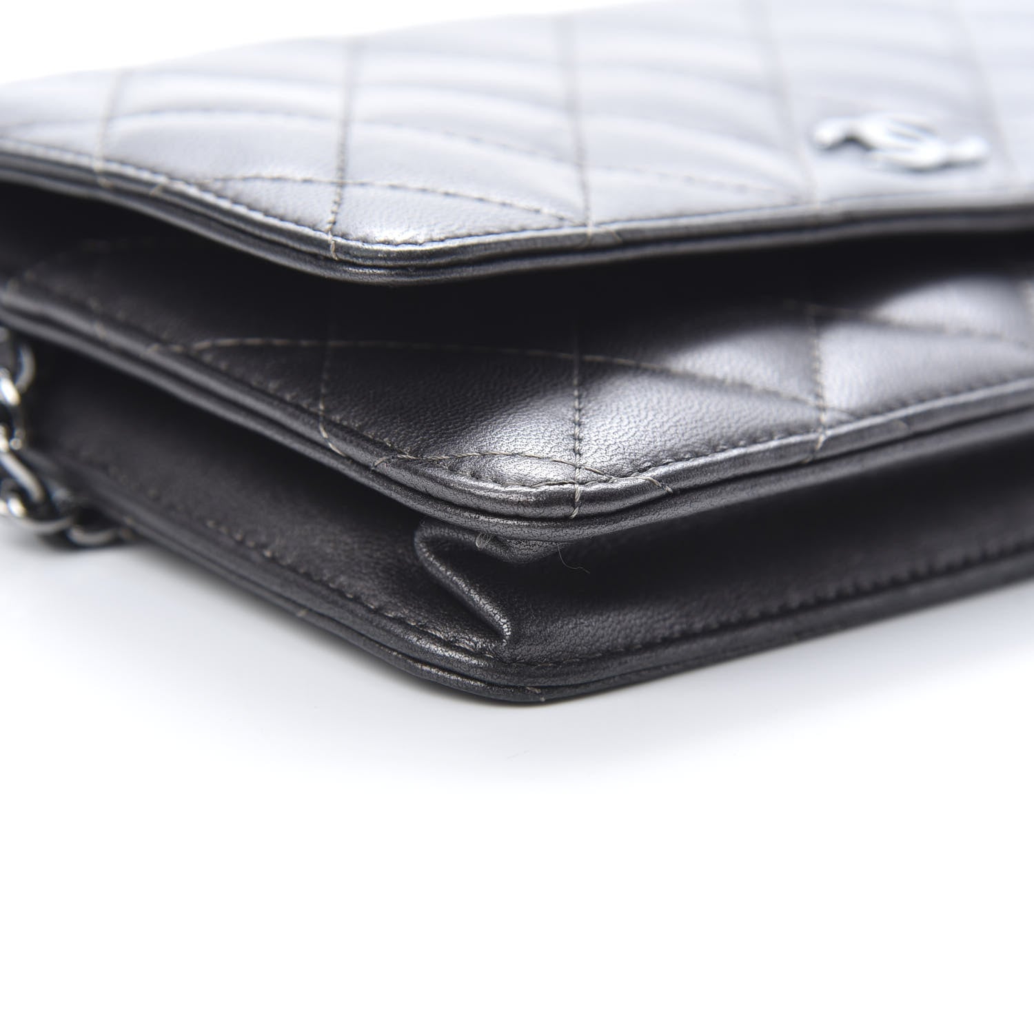 Chanel Iridescent Lambskin Quilted Wallet On Chain WOC Grey 10 of 15