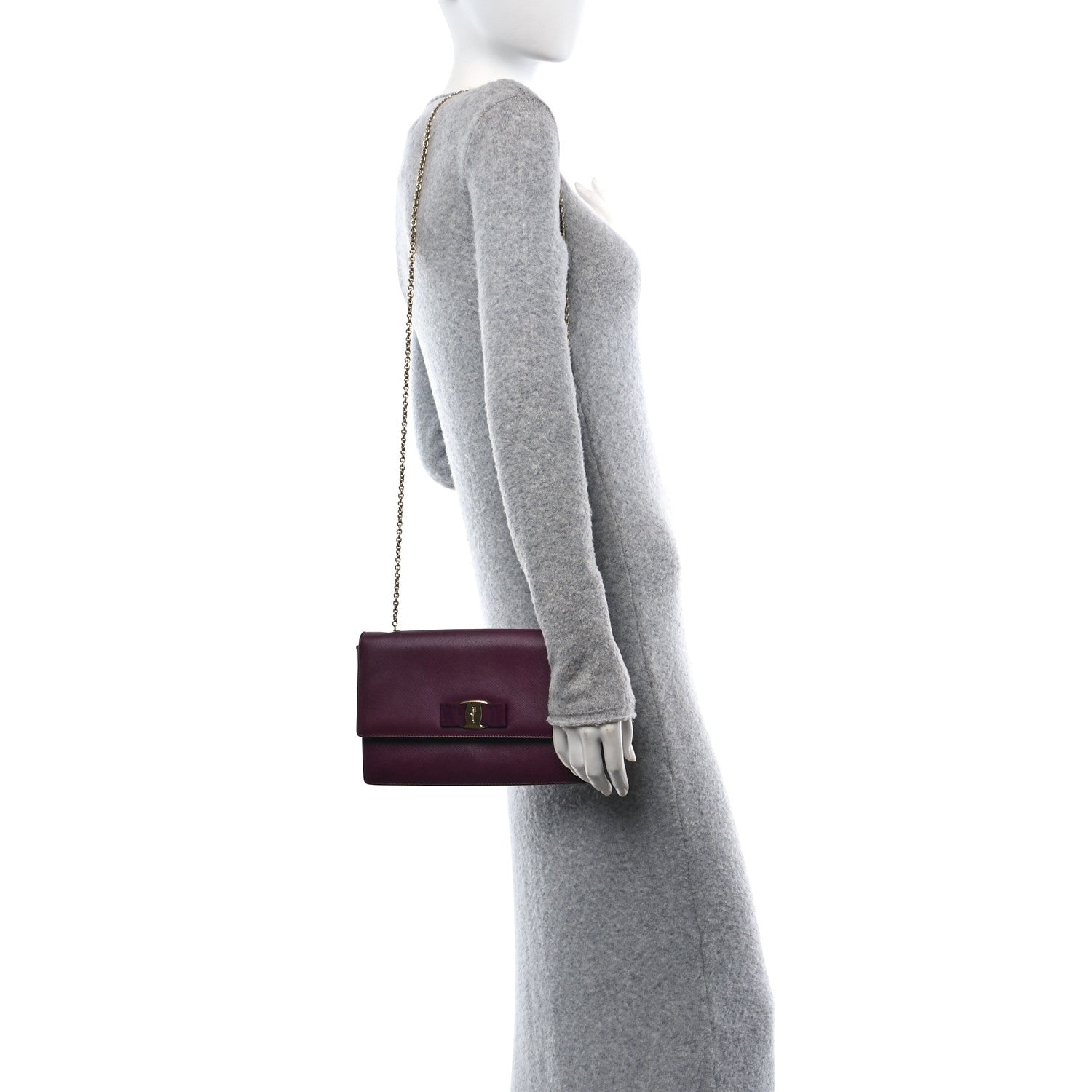 Salvatore Ferragamo Calfskin Vara Bow Chain Flap Crossbody Burgundy 2 of 11