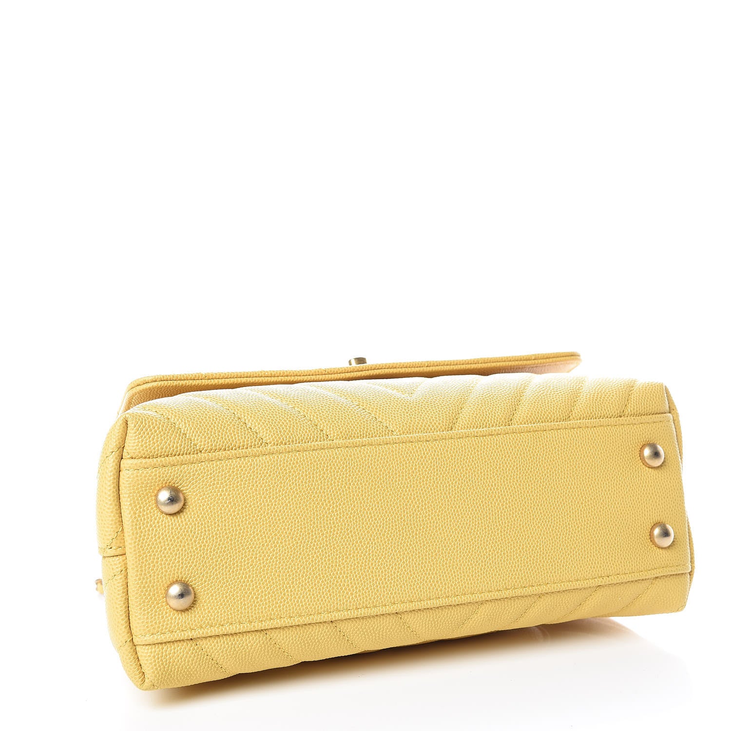 Chanel Caviar Chevron Quilted Mini Coco Handle Flap Yellow 4 of 9