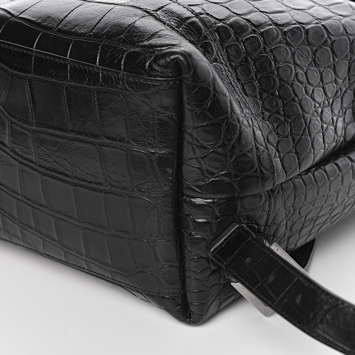 Saint Laurent Calfskin Crocodile Embossed Sac De Jour Backpack Black 9 of 11