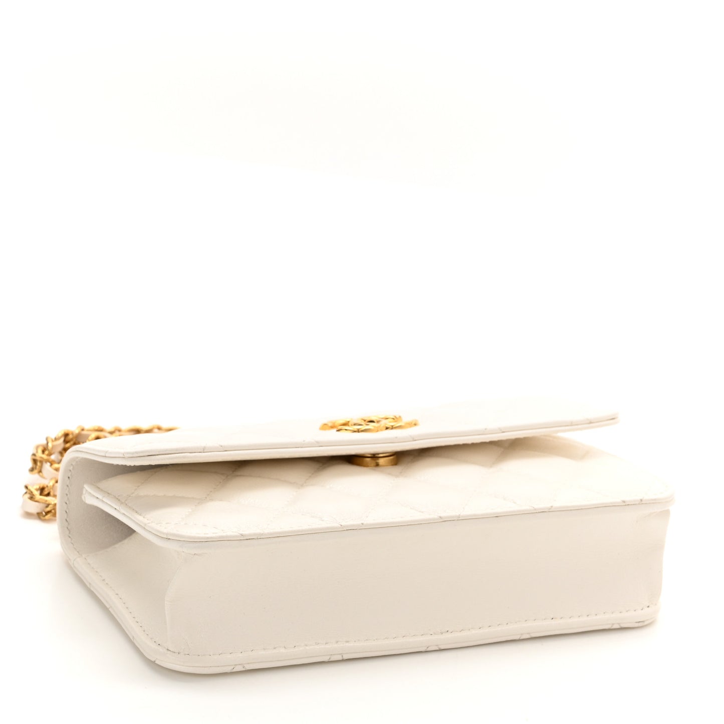 Lambskin Quilted Flap Phone Holder With Chain White