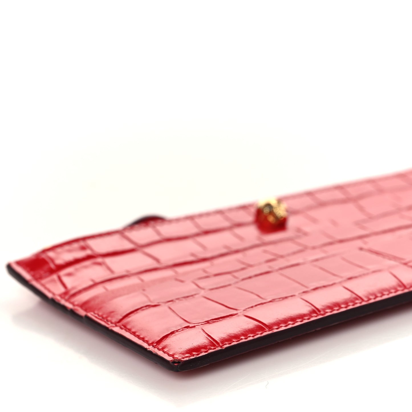 Calfskin Crocodile Embossed Skull Zip Wallet Card Holder Deep Red