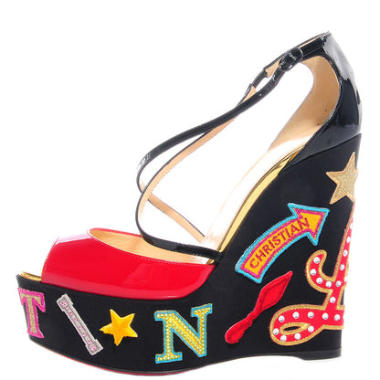 Christian Louboutin Patent Loubi Zeppa 140 Wedges 37.5 Black Red 1 of 6