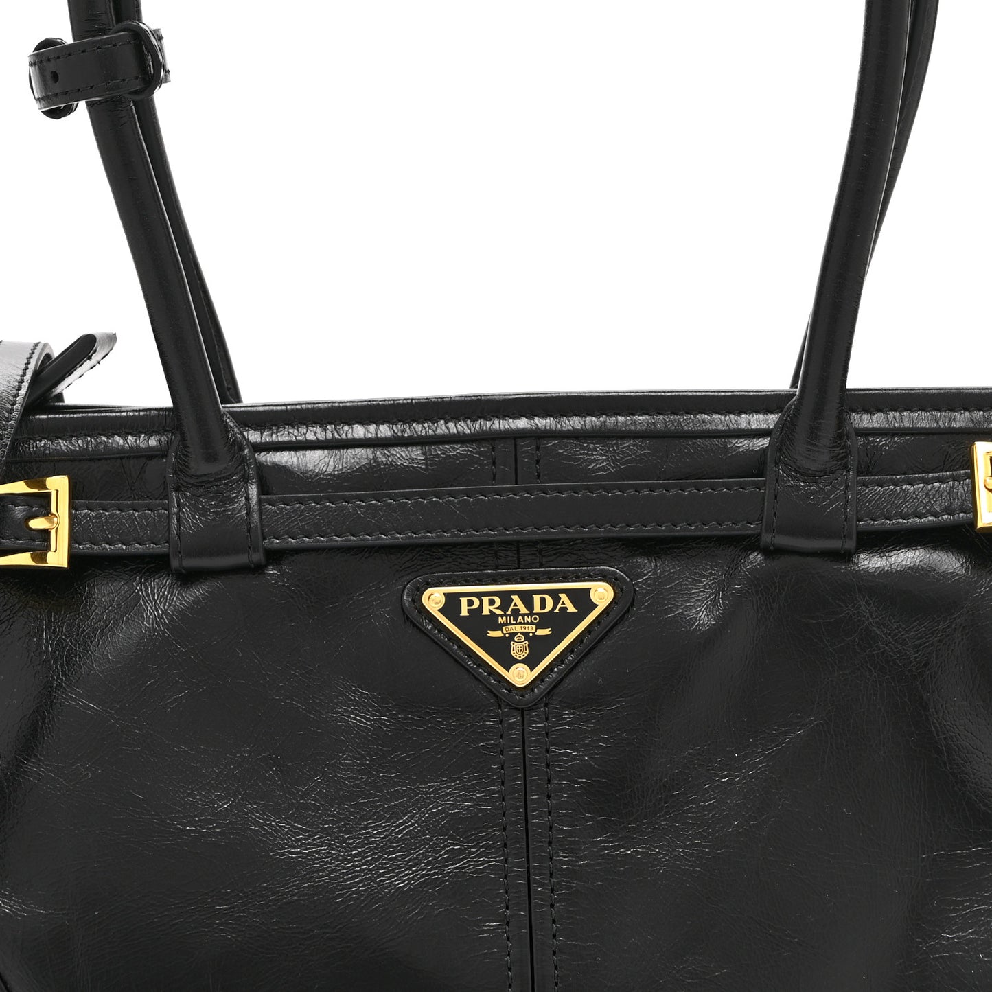 Glossy Calfskin Triangle Medium Bonnie Shoulder Bag Black