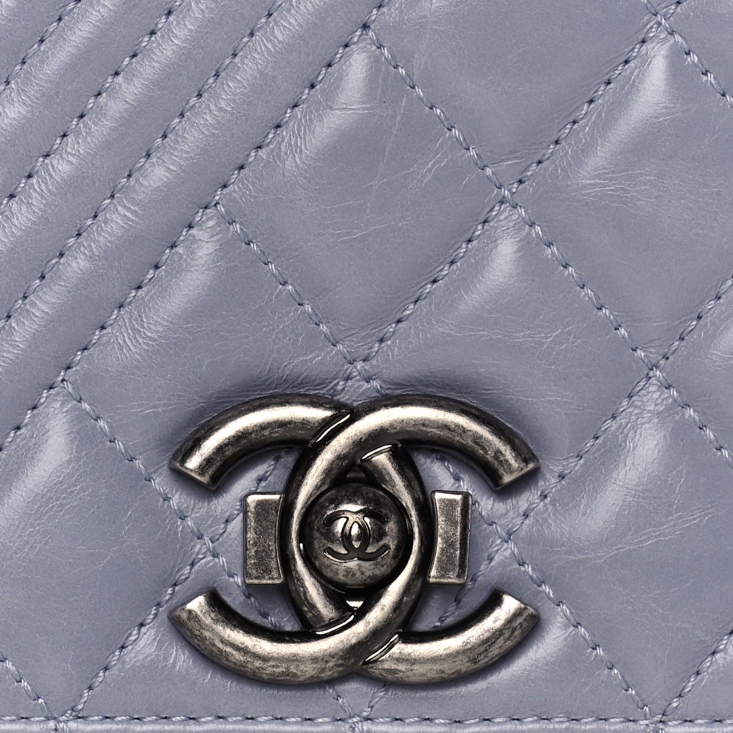 Glazed Calfskin Quilted Medium Coco Boy Flap Light Grey