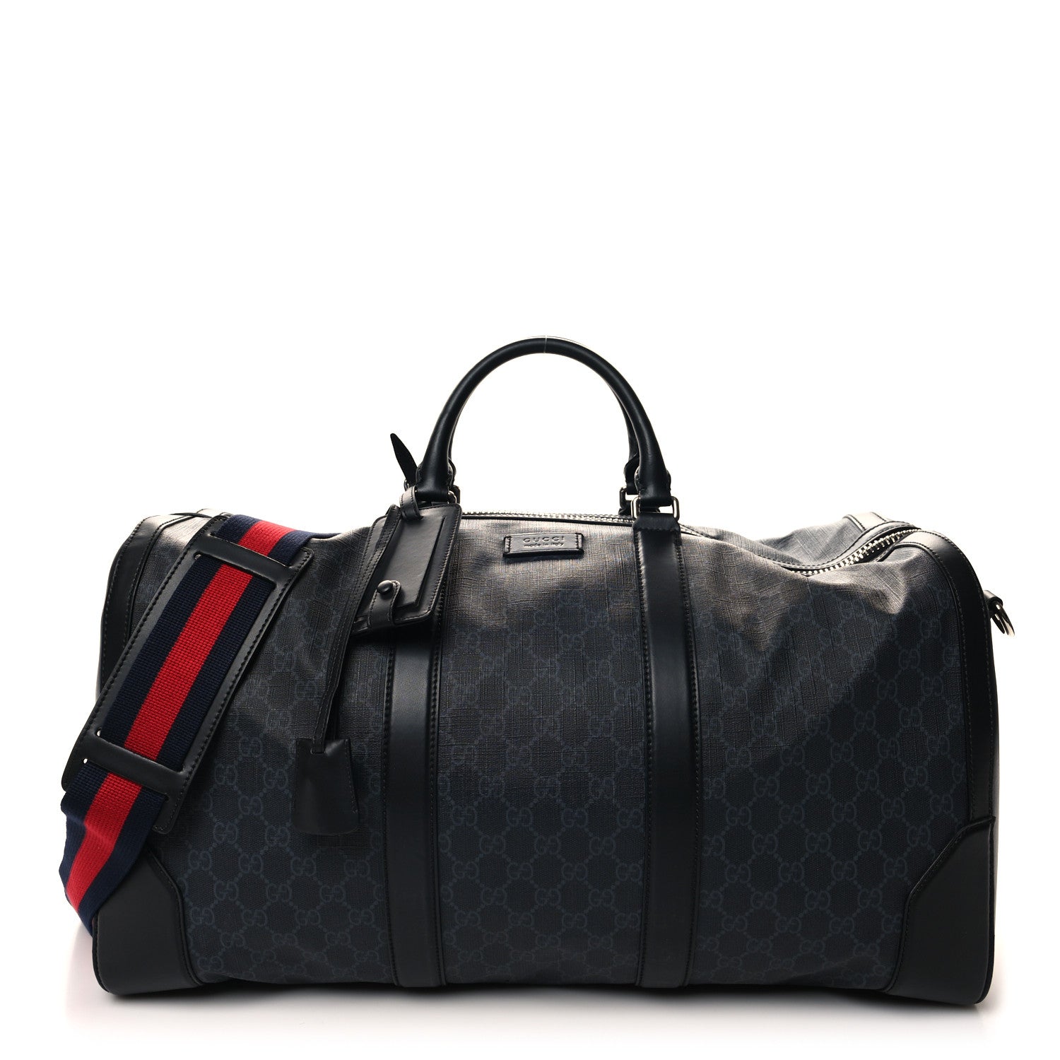 Gucci Soft GG Supreme Monogram Appia Calfskin Web Large Carry On Duffle Bag Black Grey 1 of 11
