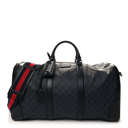 Gucci Soft GG Supreme Monogram Appia Calfskin Web Large Carry On Duffle Bag Black Grey 1 of 11