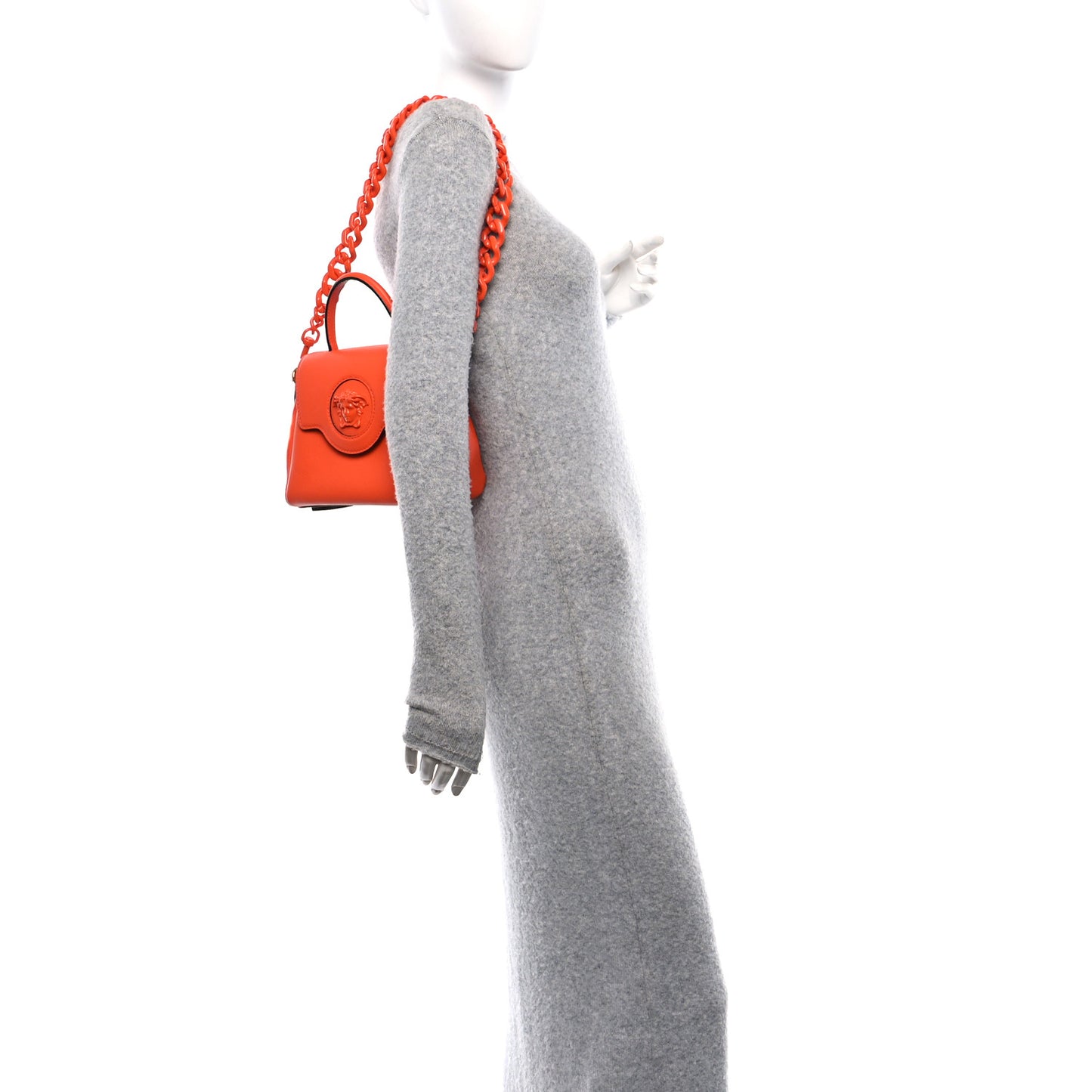 Grained Calfskin Small La Medusa Top Handle Bag Orange