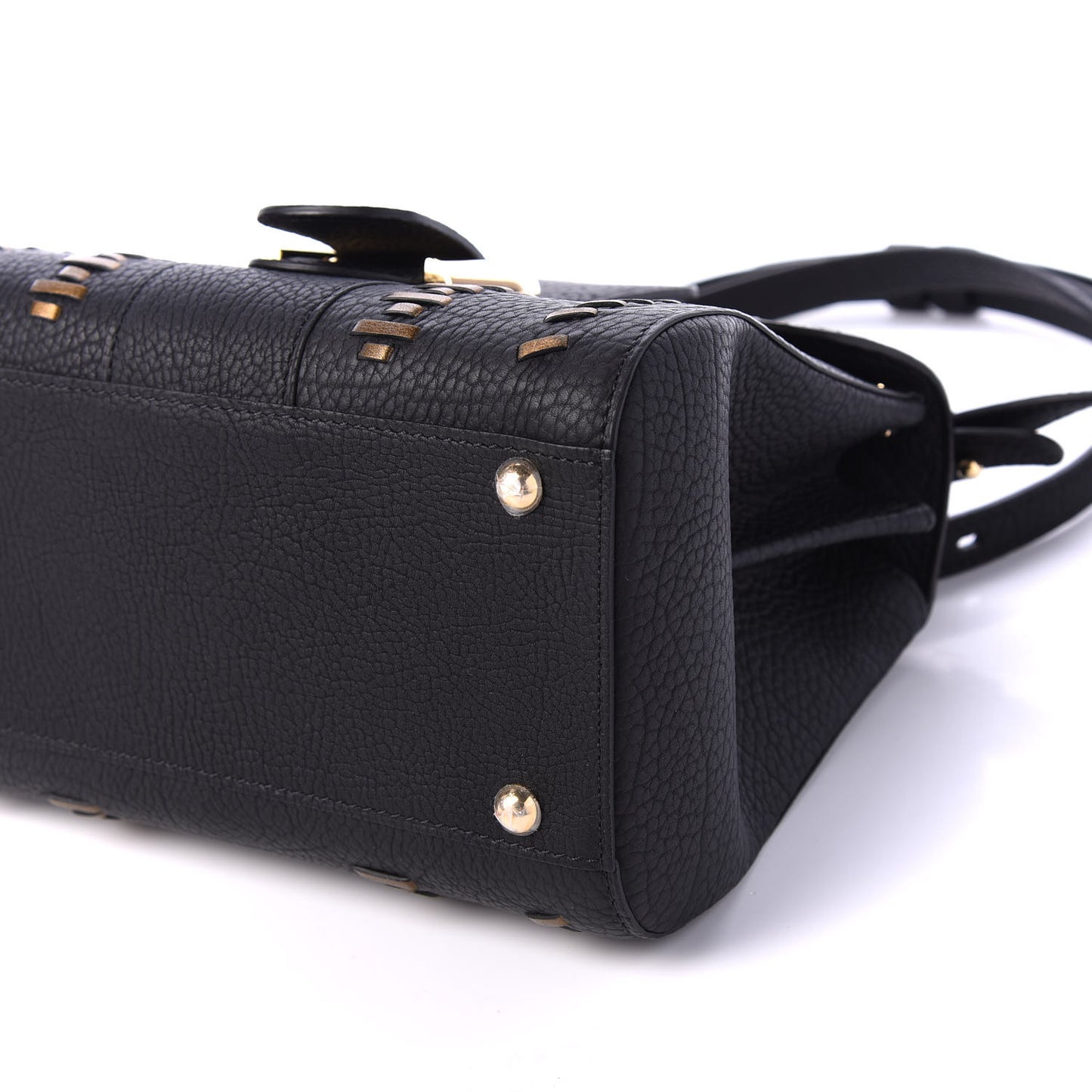 Crispy Calfskin Tribal Stitch Mini Brillant Satchel Black Bronze