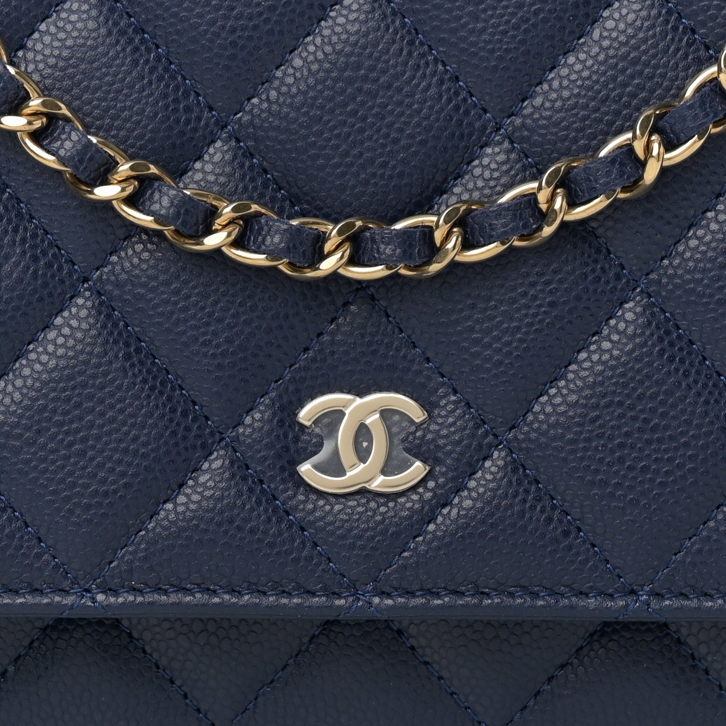 Caviar Quilted Wallet on Chain WOC Navy Blue