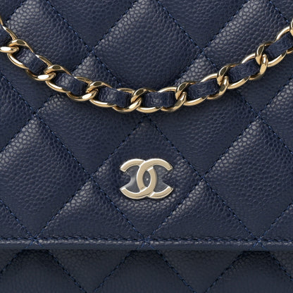 Chanel Caviar Quilted Wallet on Chain WOC Navy Blue 9 of 13