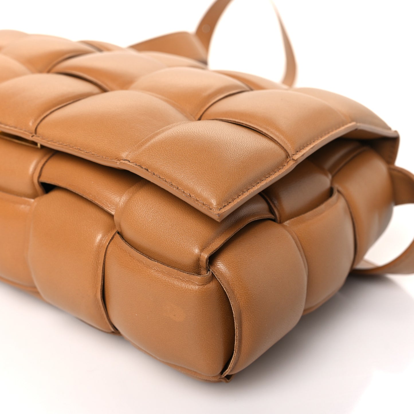 Nappa Maxi Intreccio Padded Cassette Crossbody Bag Caramel