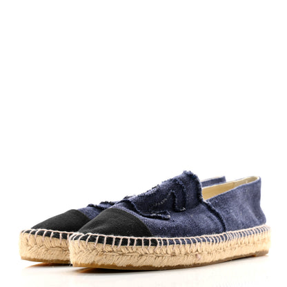 Chanel Denim Toile CC Espadrilles 40 Navy Black 3 of 10