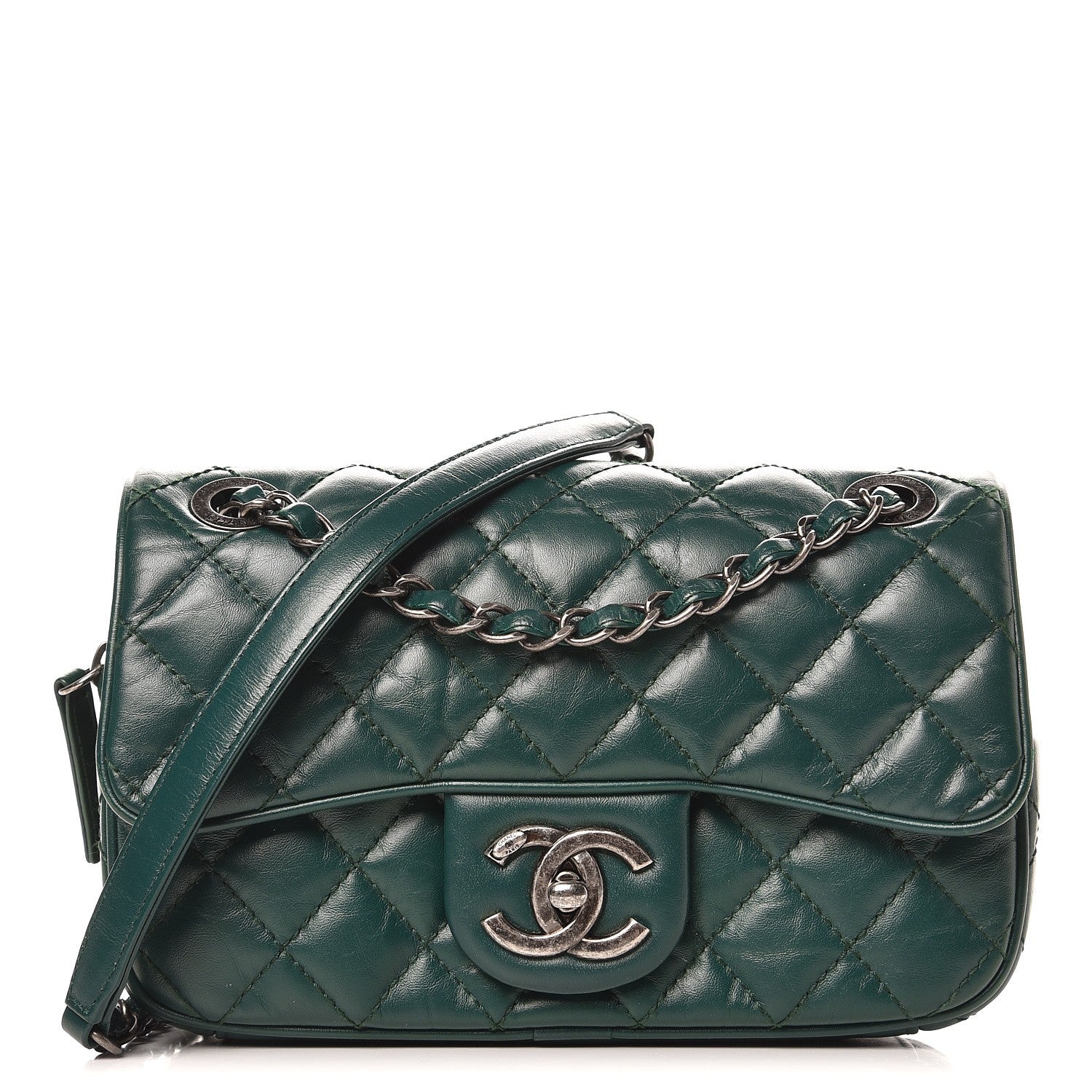 Chanel Aged Calfskin Quilted Small Easy Flap Green 1 of 8