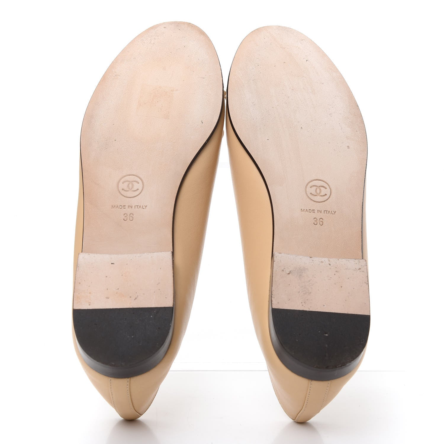Chanel Lambskin Cap Toe CC Ballerina Flats 36.5 Beige Black 6 of 12