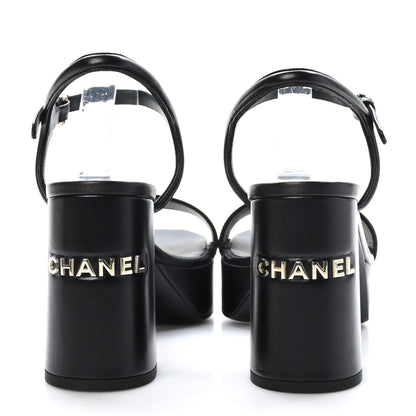 Chanel Lambskin Logo Platform Sandals 39.5 Black 4 of 9