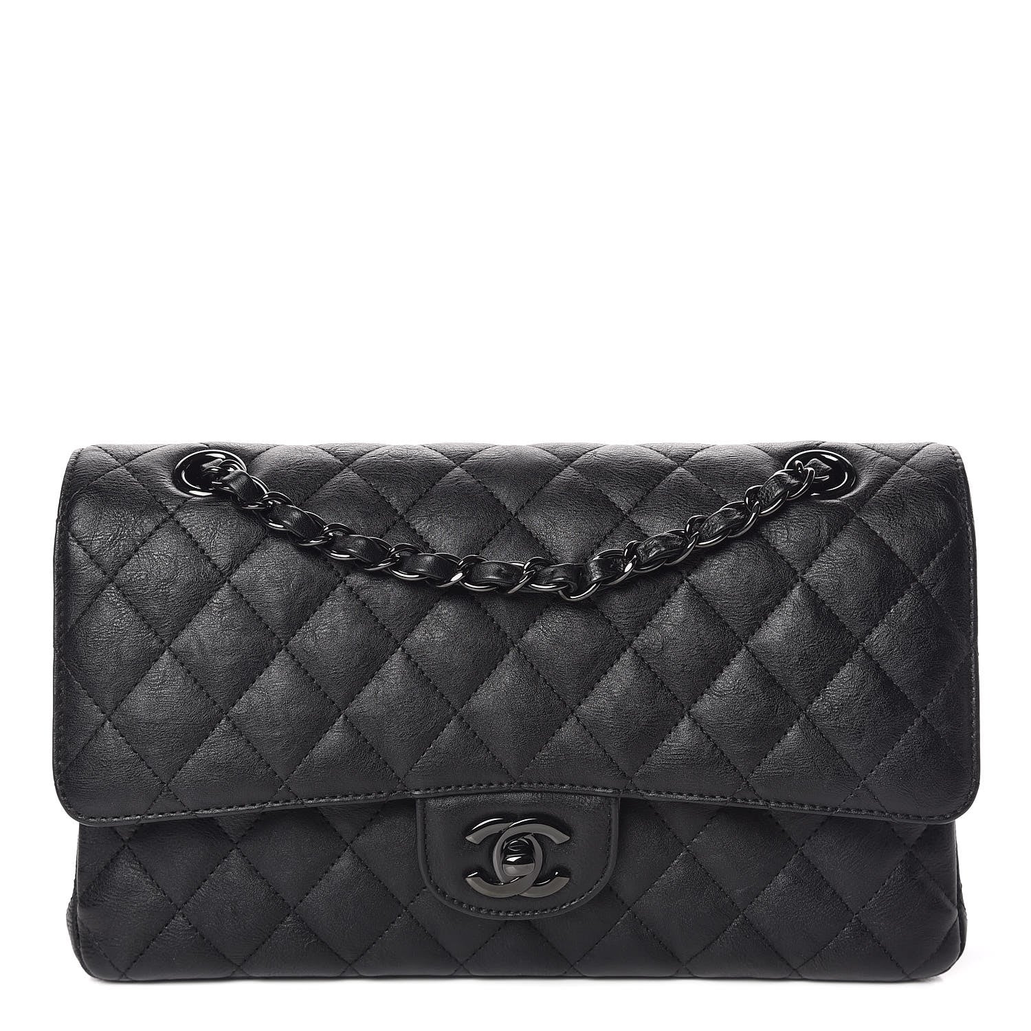 Chanel Crumpled Calfskin Quilted Medium Double Flap So Black 1 of 10