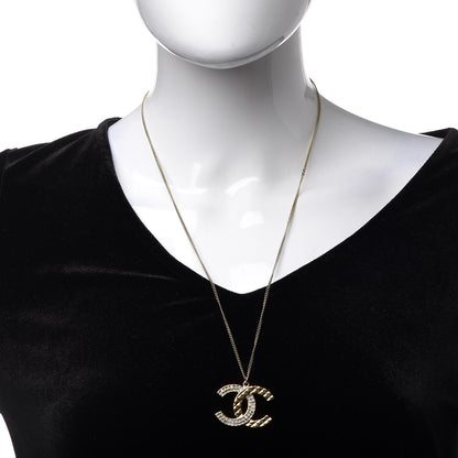 Chanel Baguette Crystal Quilted CC Pendant Necklace Gold 2 of 4