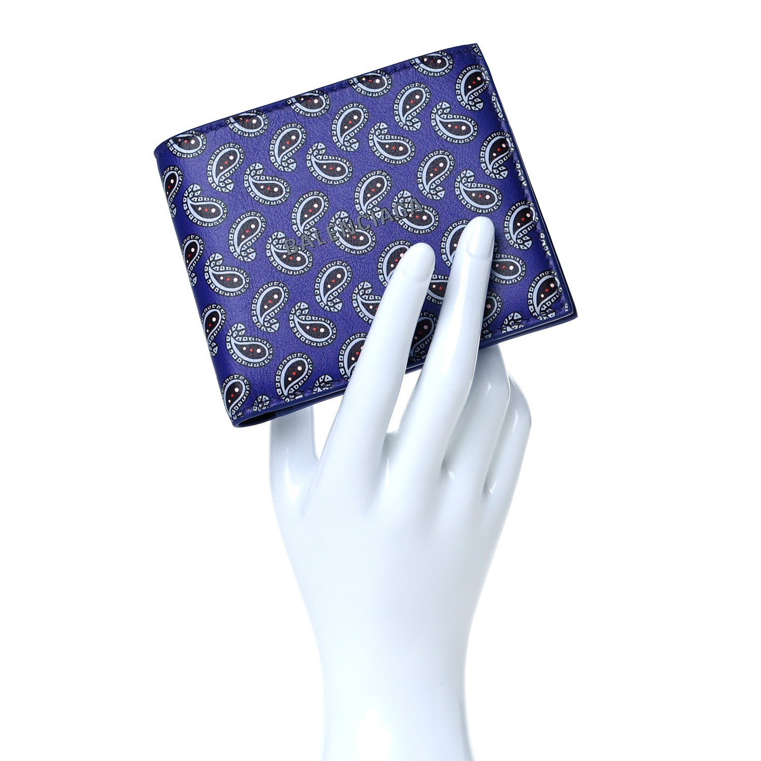 Balenciaga Calfskin Logo Paisley Square Bi-Fold Wallet Blue 2 of 11