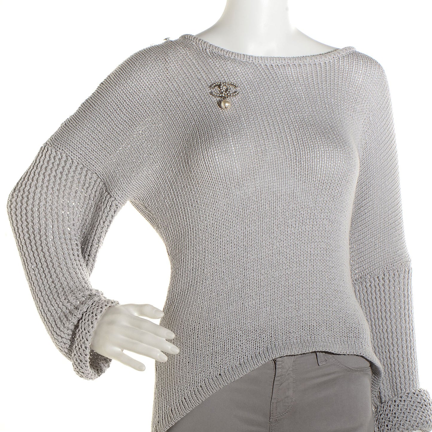 Pearl CC Drop Brooch Silver