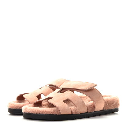 Hermes Suede Goatskin Woolskin Womens Chypre Sandals 37 Rose Aube 3 of 7