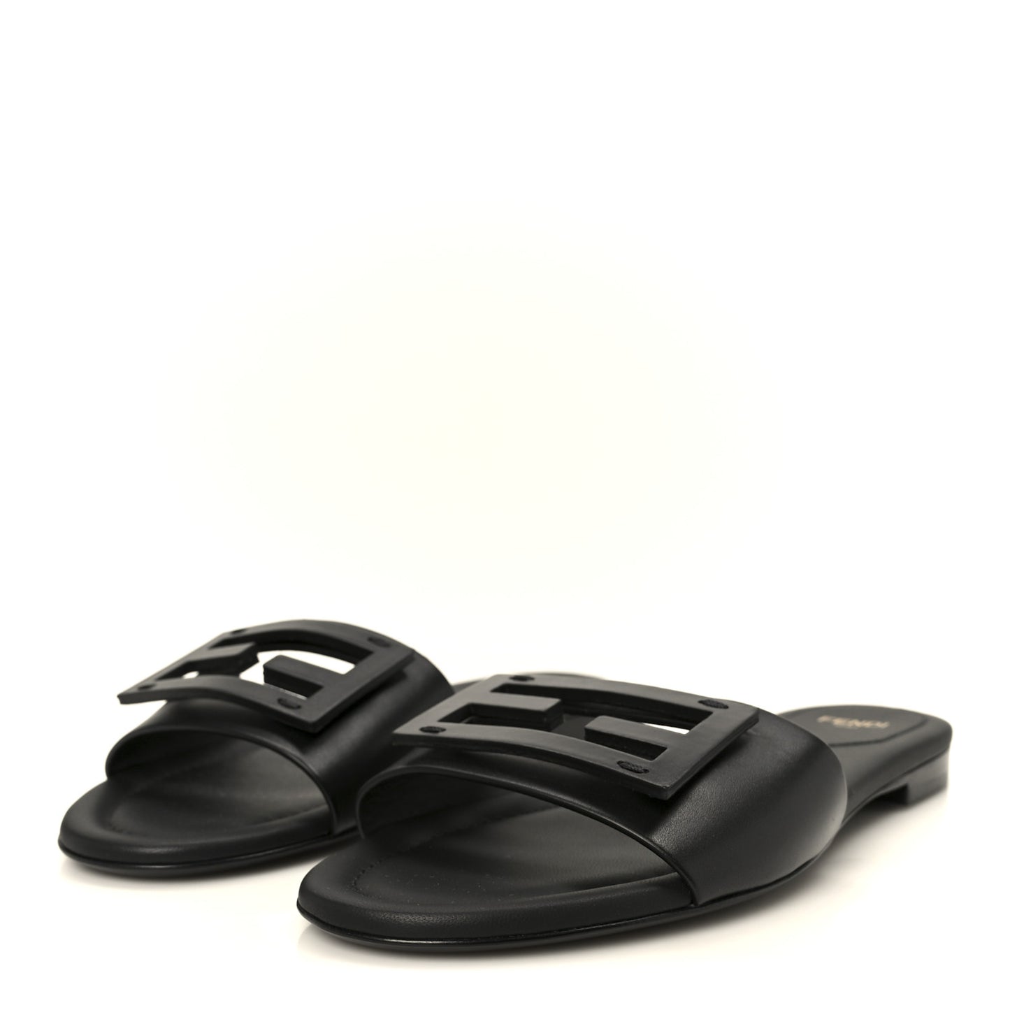 Vitello Cuoio Baguette Flat Slide Sandals 38 Black