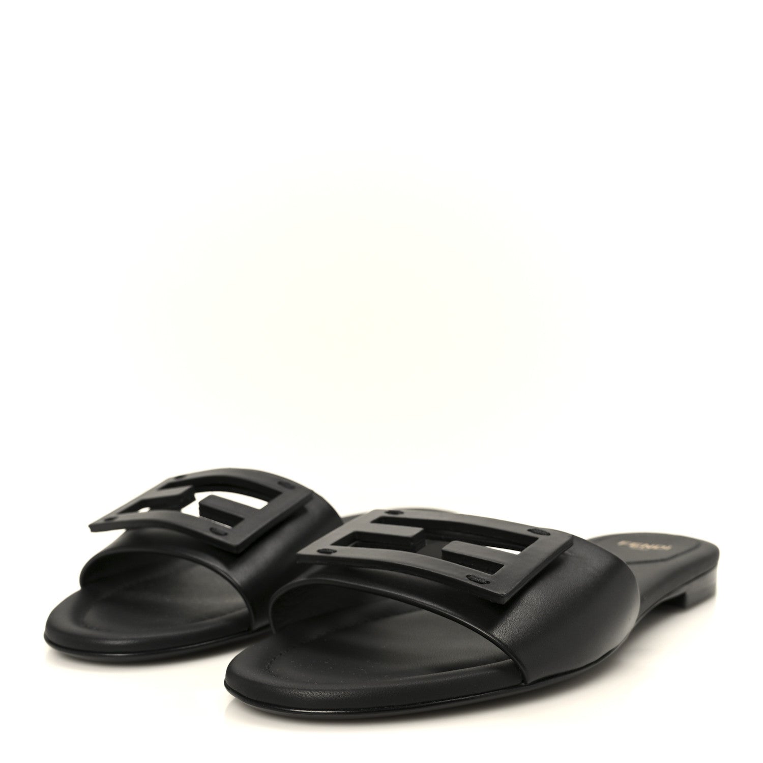 Fendi Vitello Cuoio Baguette Flat Slide Sandals 38 Black 4 of 8