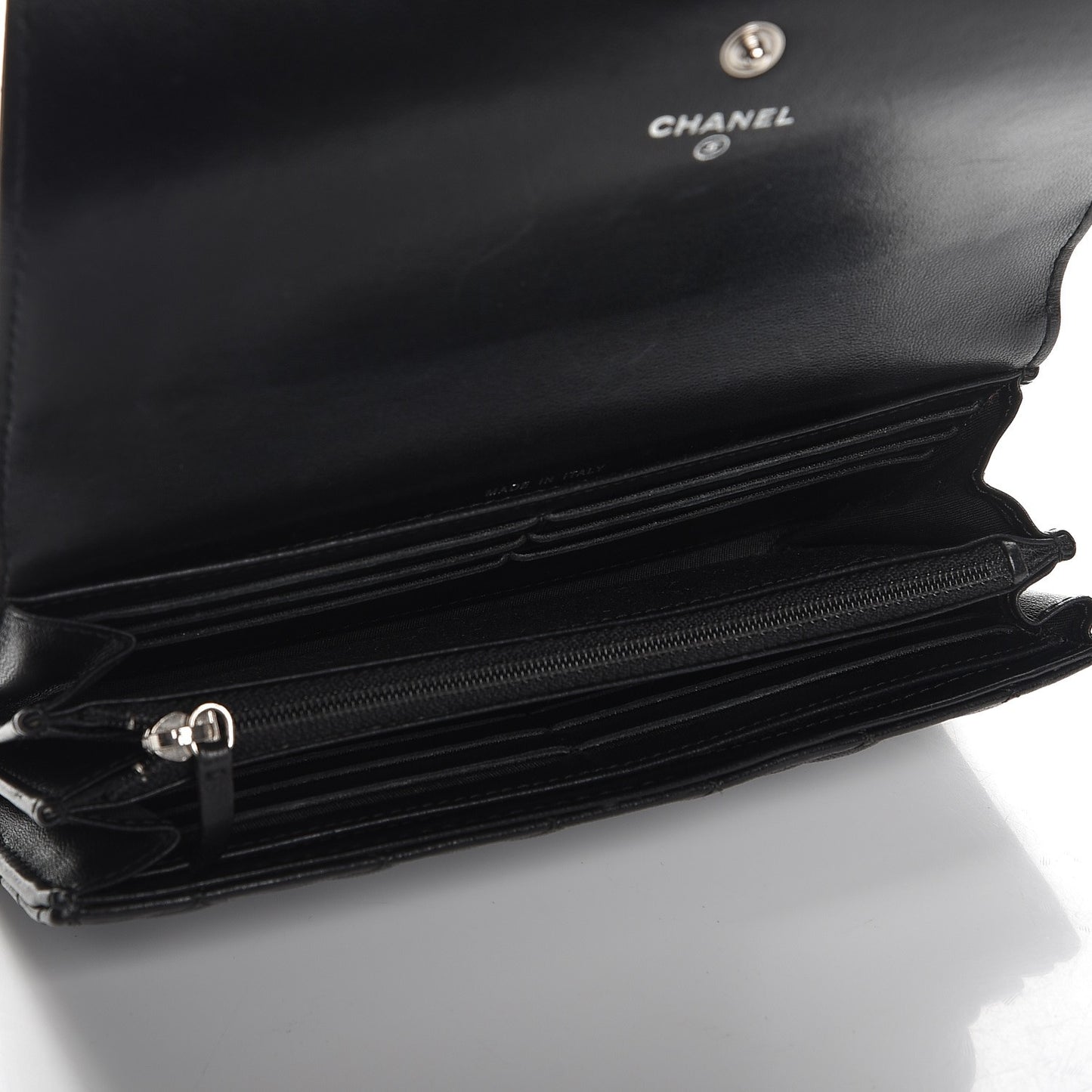 Lambskin Quilted Large Diamond CC Flap Wallet Black