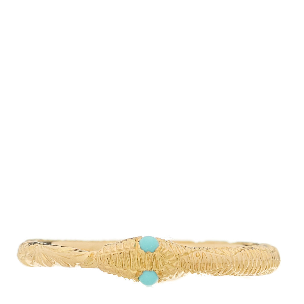 Gucci 18K Yellow Gold Turquoise Ouroboros Snake Ring 48 4.5 1 of 4