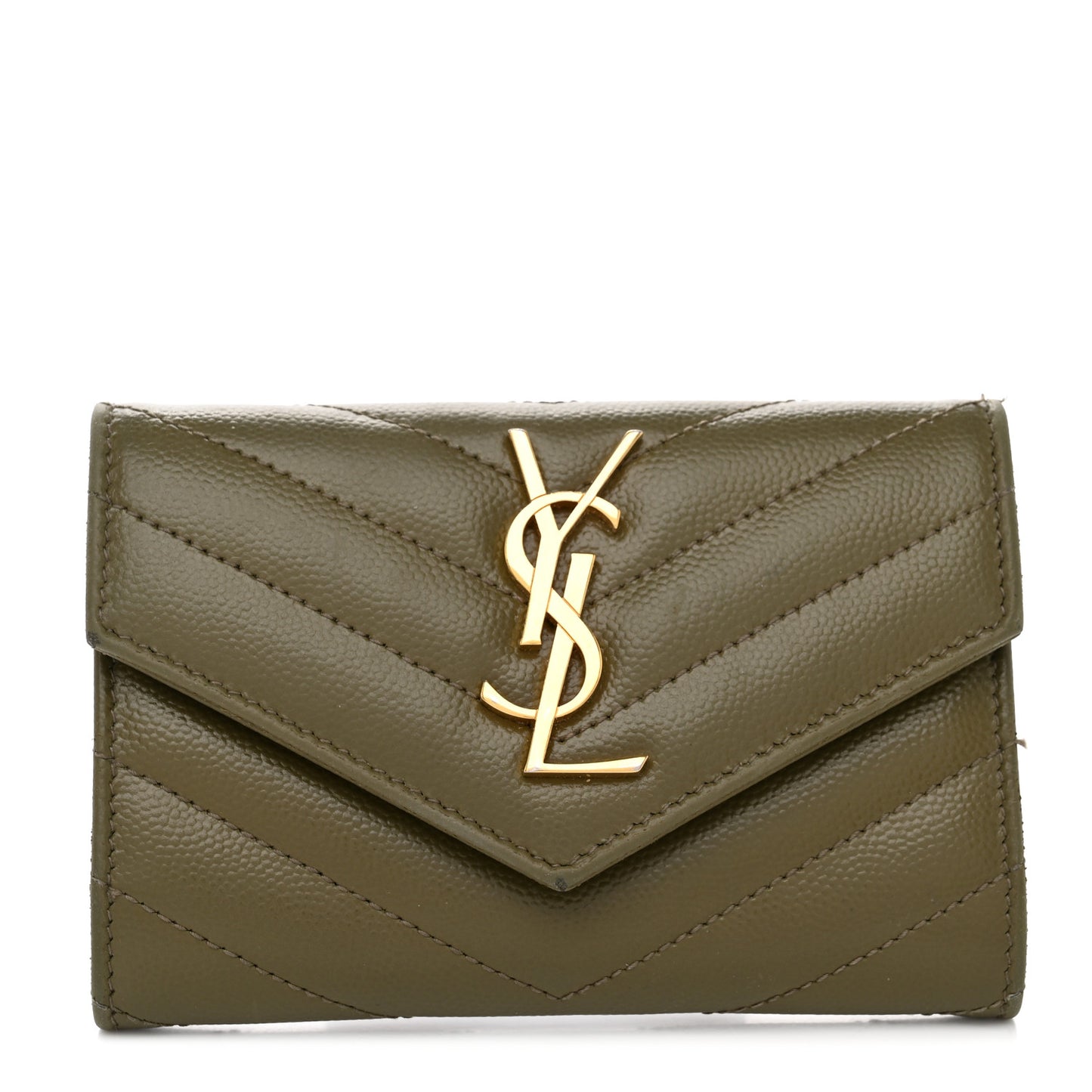 Grain De Poudre Matelasse Chevron Small Monogram Envelope Wallet Vert Kaki