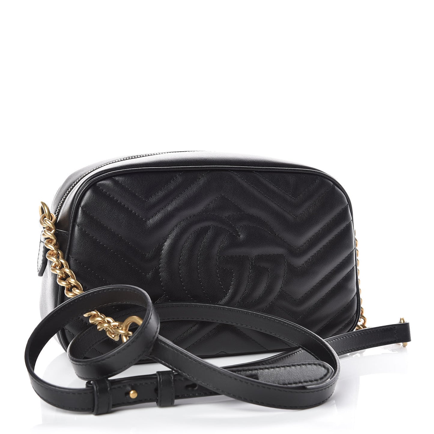 Calfskin Matelasse Small GG Marmont Chain Shoulder Bag Black