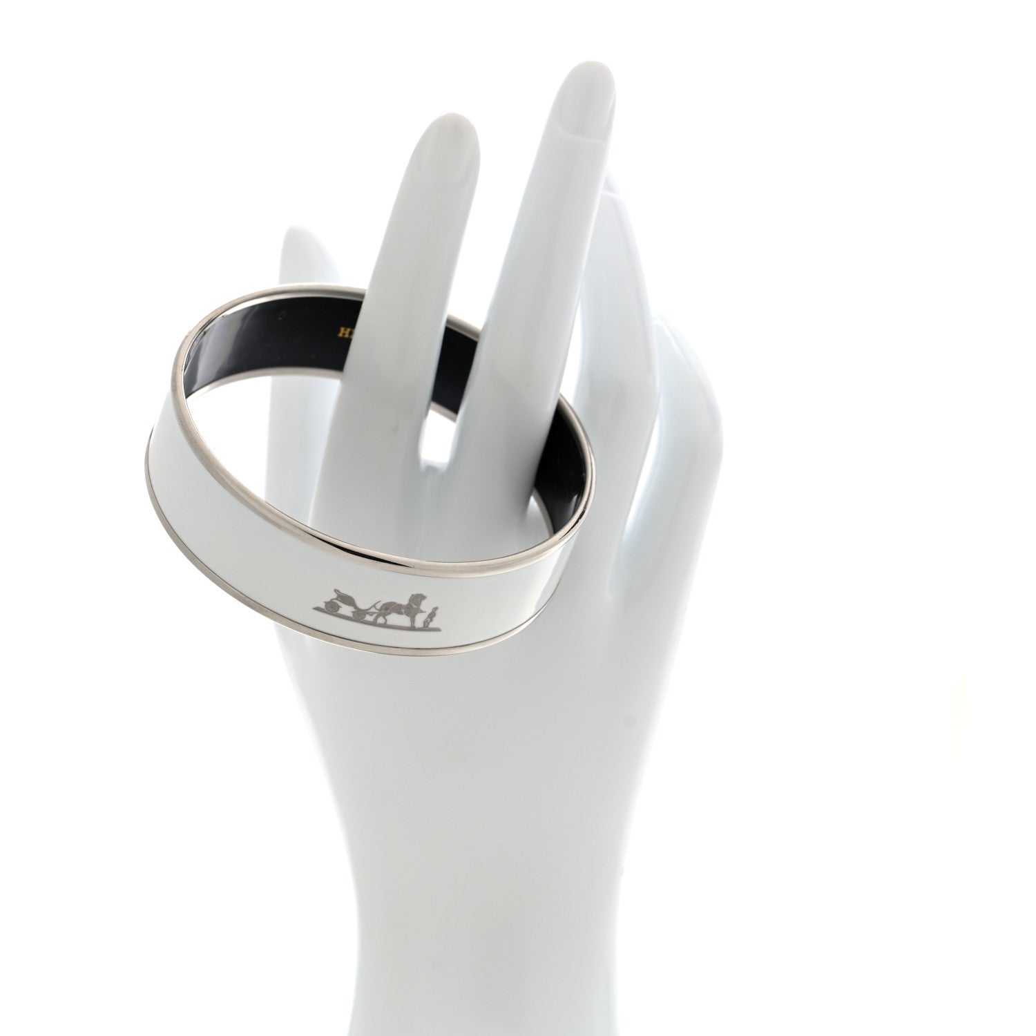 Hermes Enamel Printed Wide Caleche Bracelet  White 2 of 4