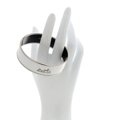 Hermes Enamel Printed Wide Caleche Bracelet  White 2 of 4