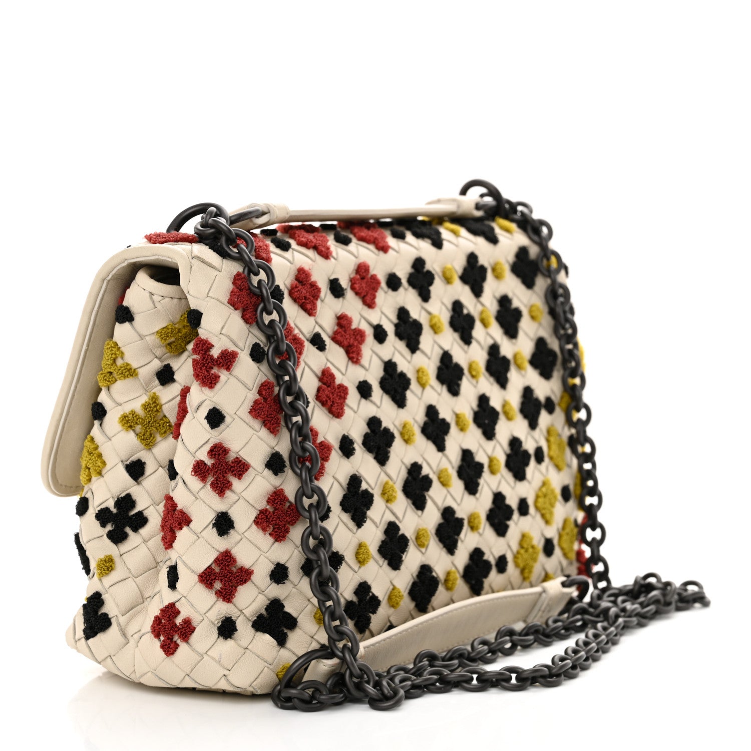 Bottega Veneta Nappa Intrecciato Embroidered Mosaic Olimpia Shoulder Bag White Multicolor 3 of 12