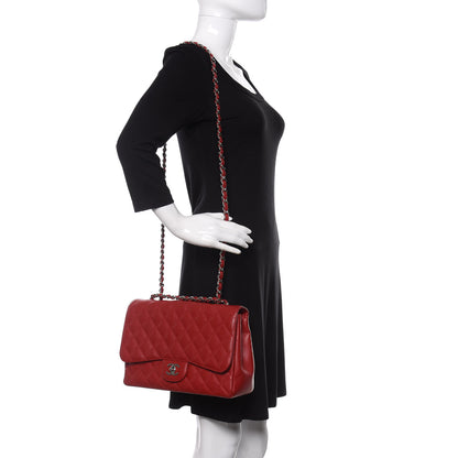 Chanel Caviar Quilted Jumbo Single Flap Red 2 of 9
