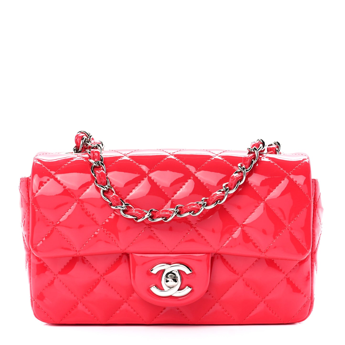 Patent Calfskin Quilted Mini Rectangular Flap Coral