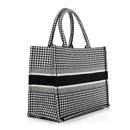 Christian Dior Canvas Houndstooth Embroidered Medium Book Tote Black White 2 of 4