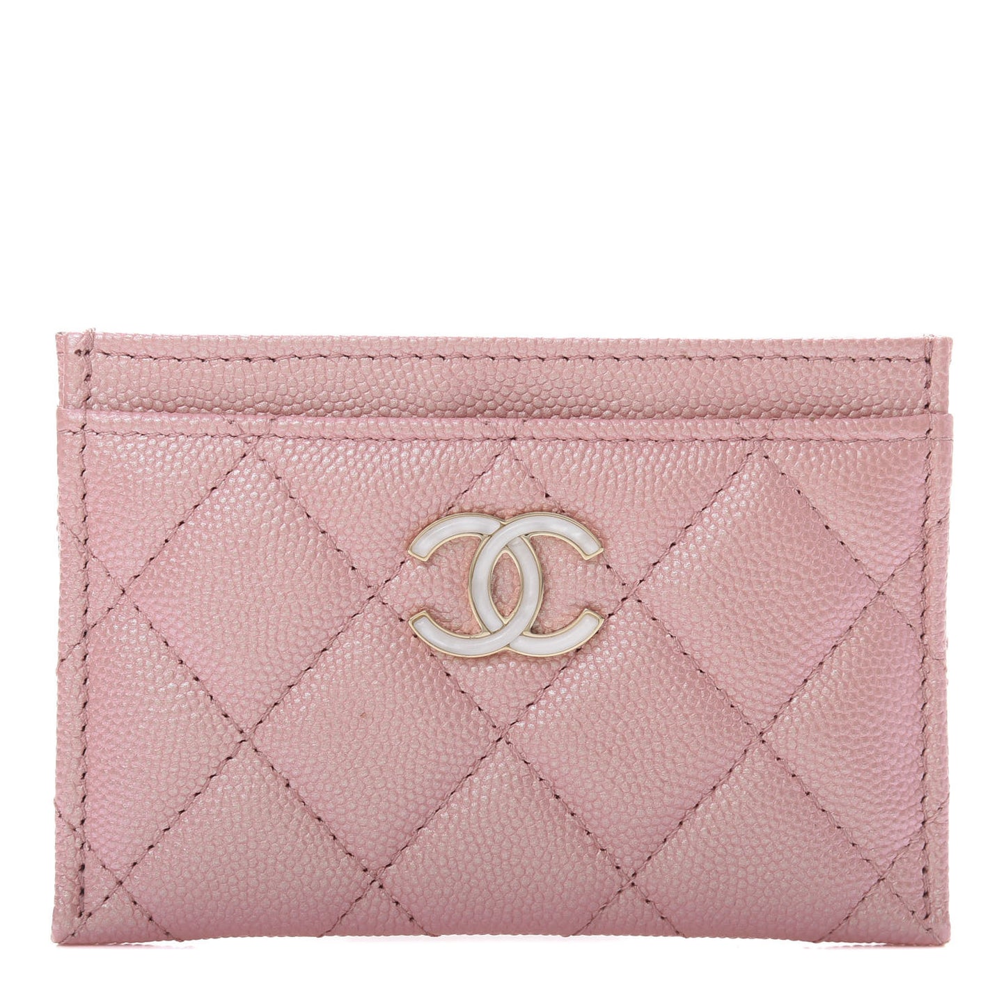 Iridescent Caviar Quilted Card Holder Rose Pink