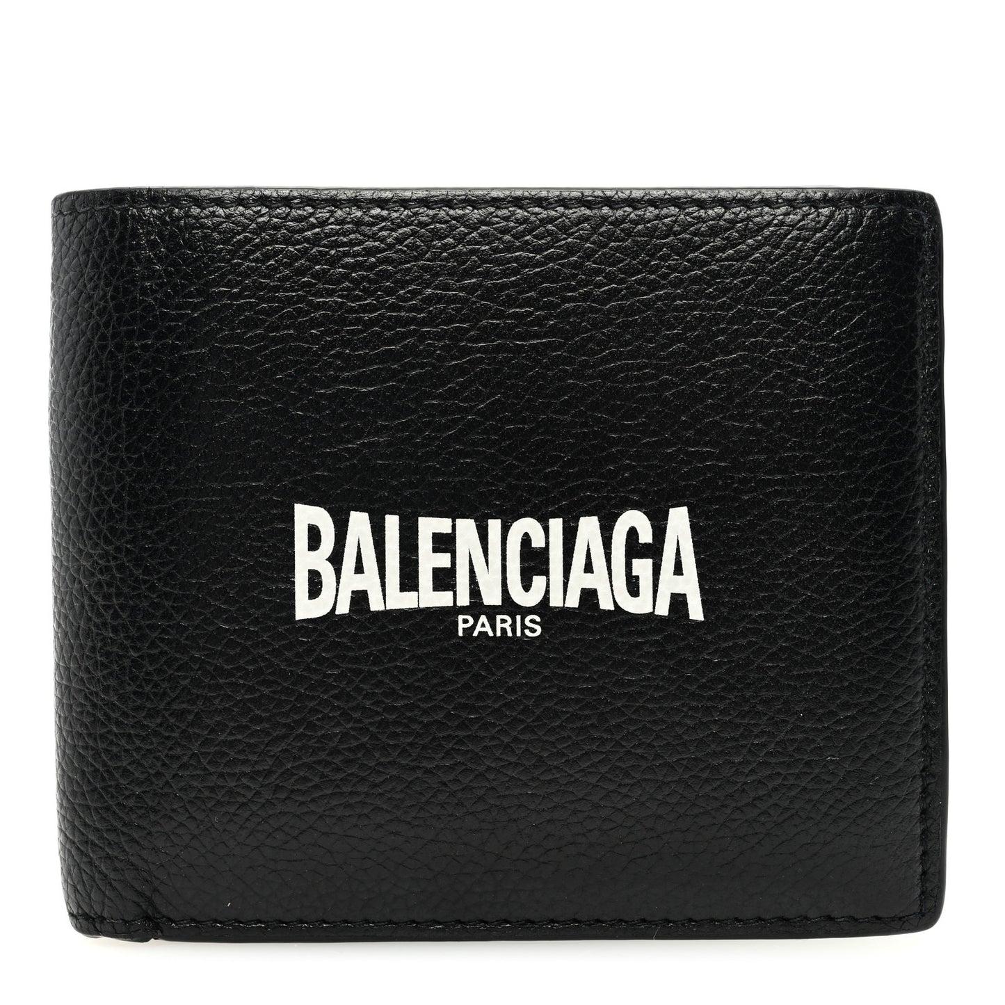 Calfskin Paris Logo Cash Square Bi-Fold Wallet Black White