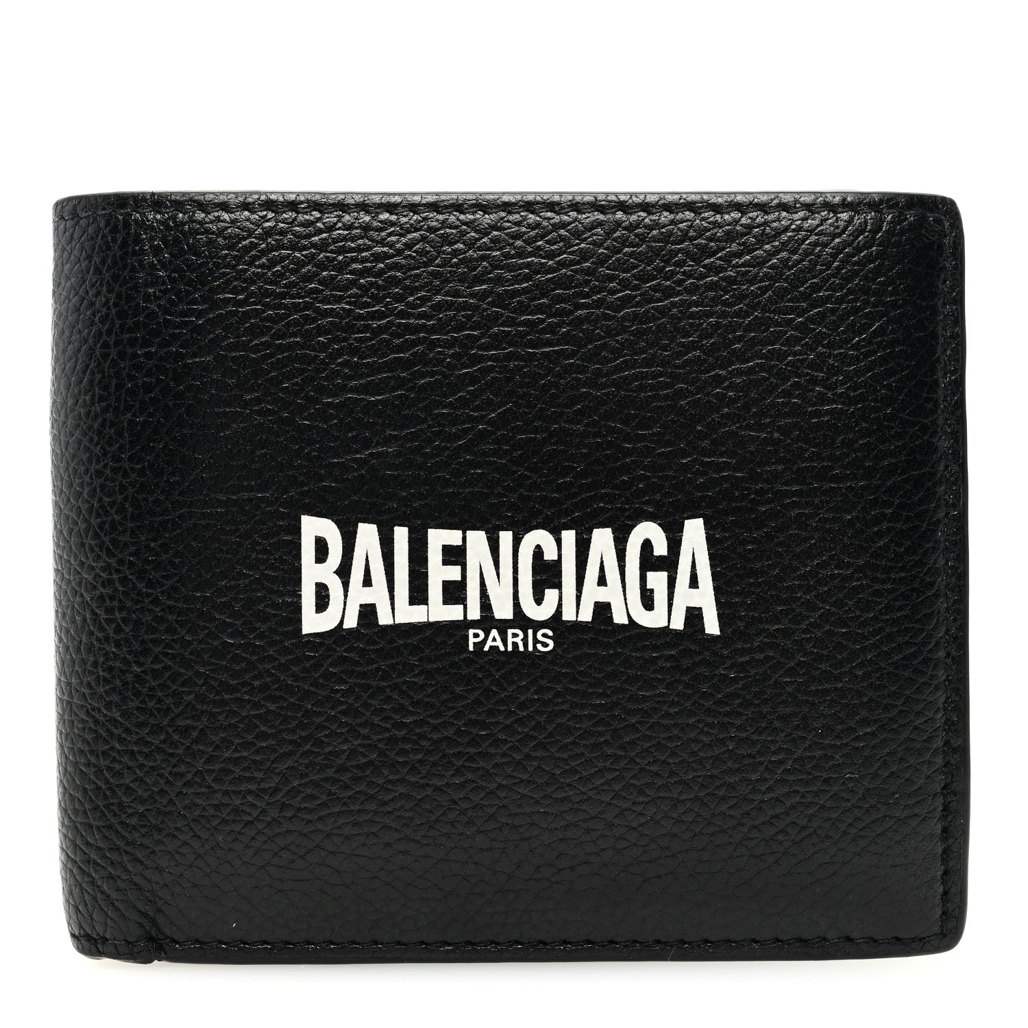 Balenciaga Calfskin Paris Logo Cash Square Bi-Fold Wallet Black White 1 of 8