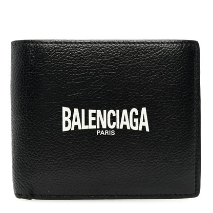 Balenciaga Calfskin Paris Logo Cash Square Bi-Fold Wallet Black White 1 of 8