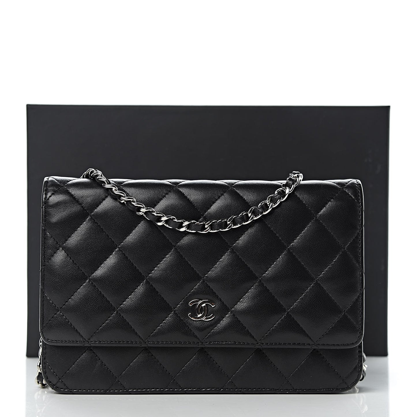 Lambskin Quilted Wallet On Chain WOC Black