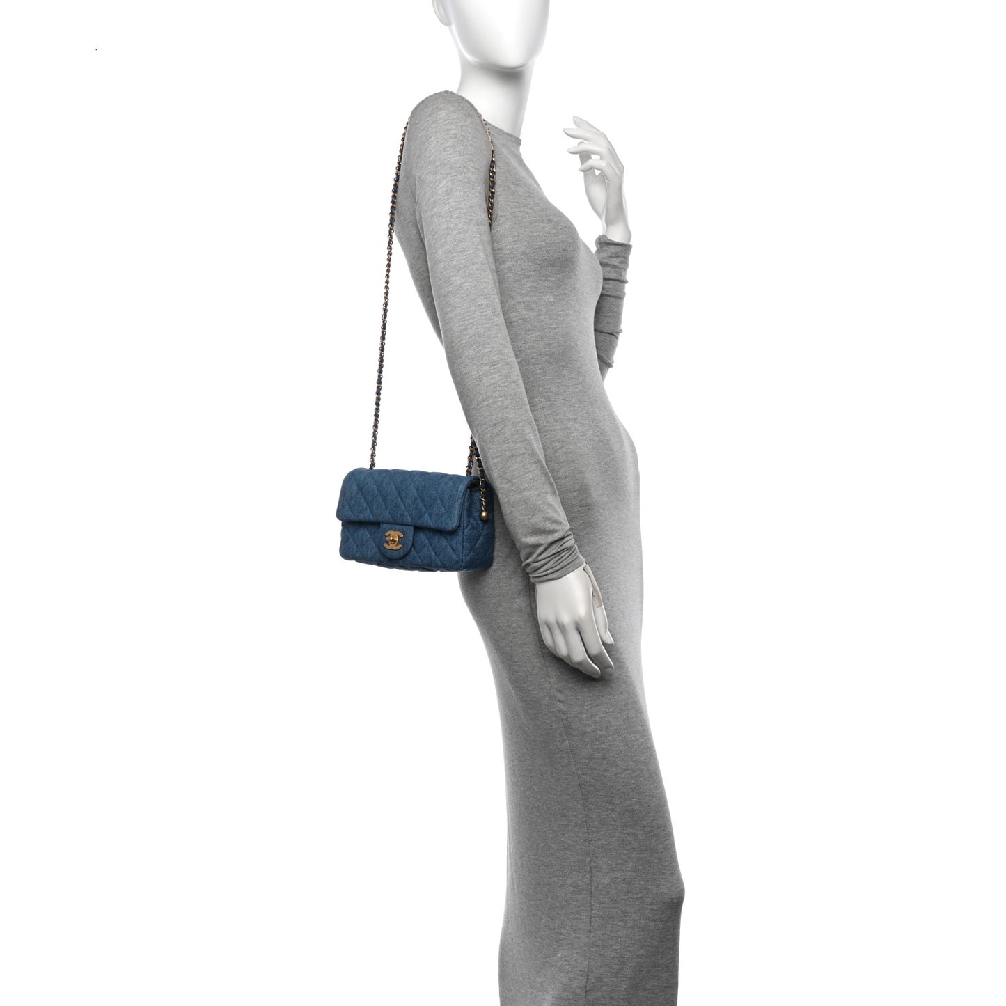 Denim Quilted Mini Pearl Crush Rectangular Flap Blue