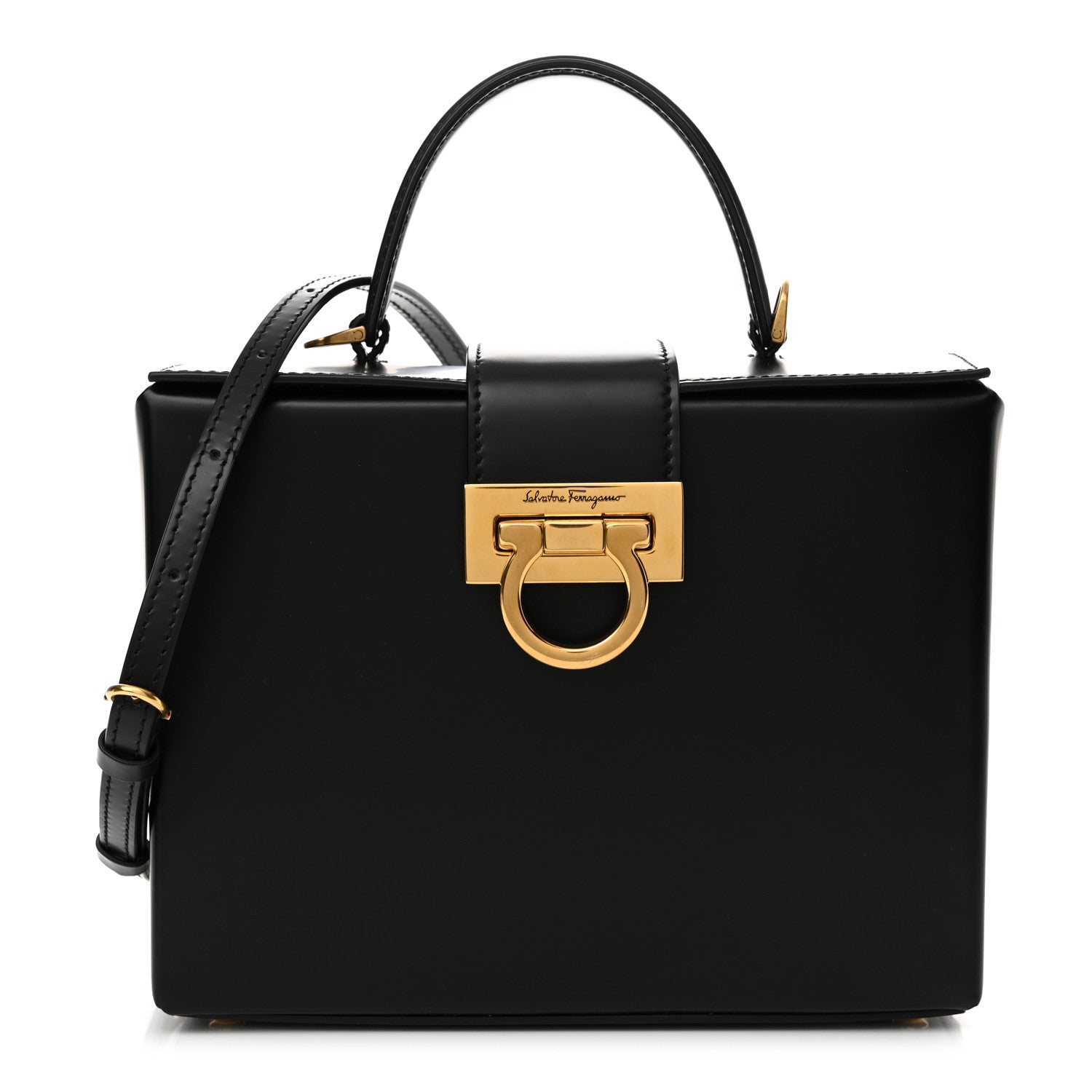 Salvatore Ferragamo Calfskin Trifolio Box Bag Black 1 of 10