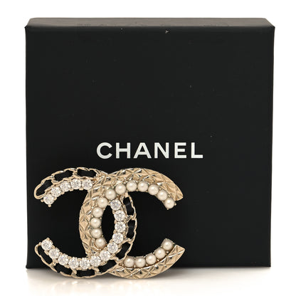 Chanel Lambskin Pearl Crystal Quilted CC Brooch Black Gold Black 4 of 4
