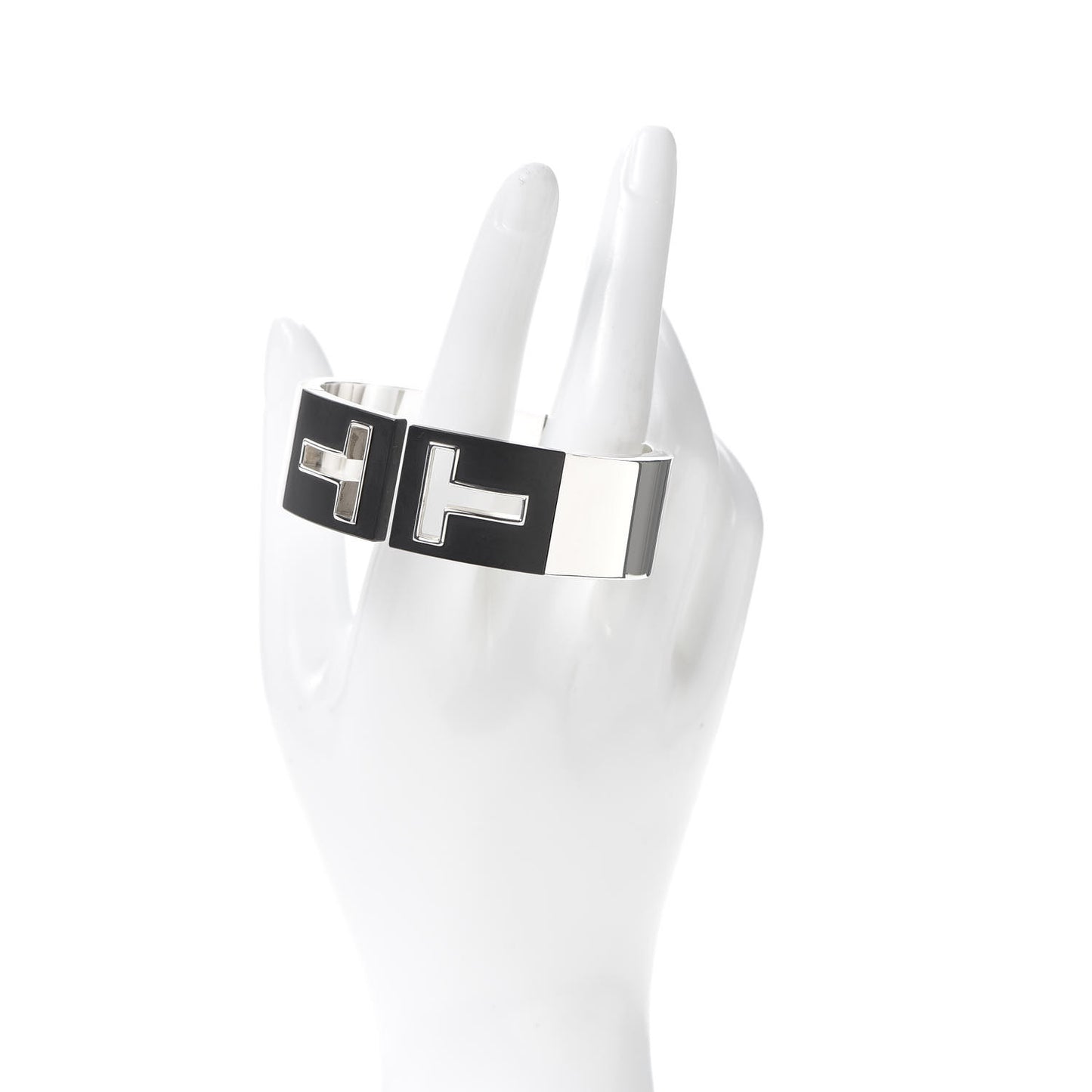 Sterling Silver Black Ceramic T Cutout Cuff Bracelet