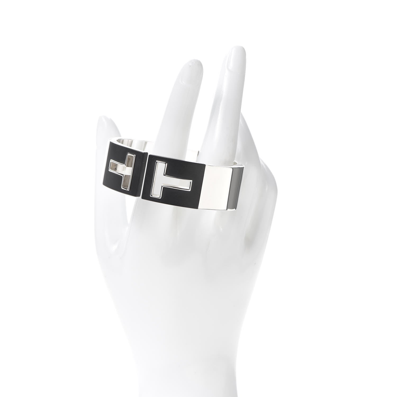 Tiffany Sterling Silver Black Ceramic T Cutout Cuff Bracelet 2 of 4