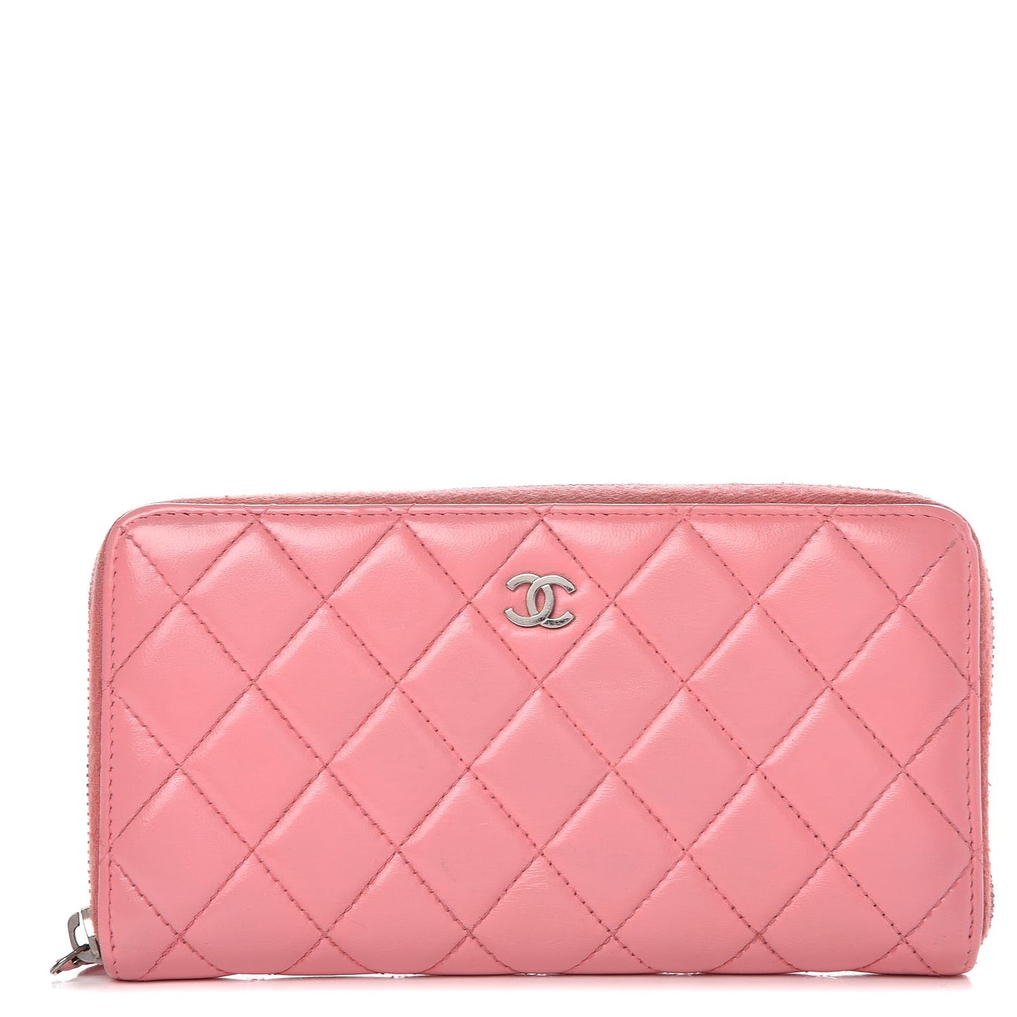 Lambskin Quilted Large Gusset Zip Around Wallet Pink