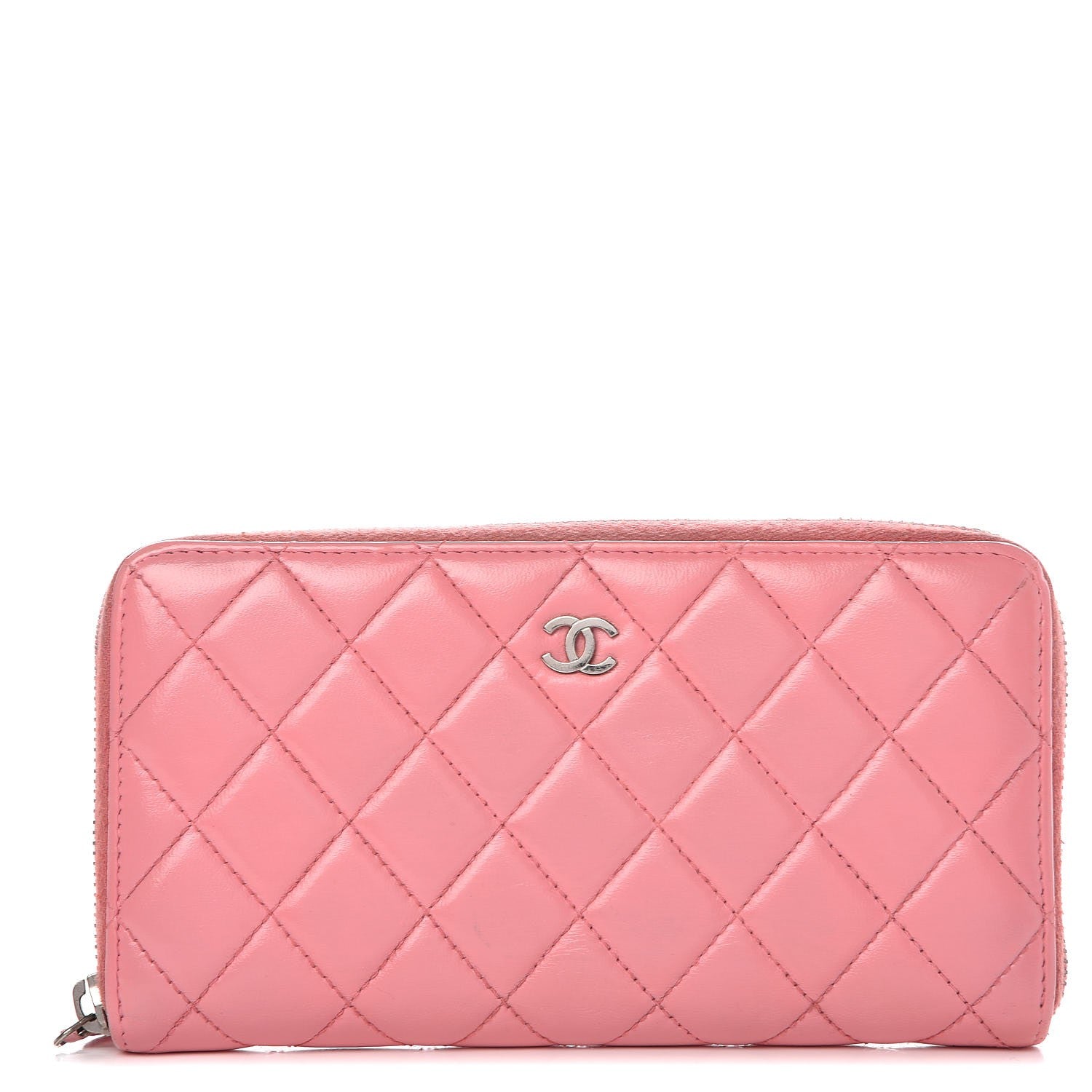 Chanel Lambskin Quilted Large Gusset Zip Around Wallet Pink 1 of 17